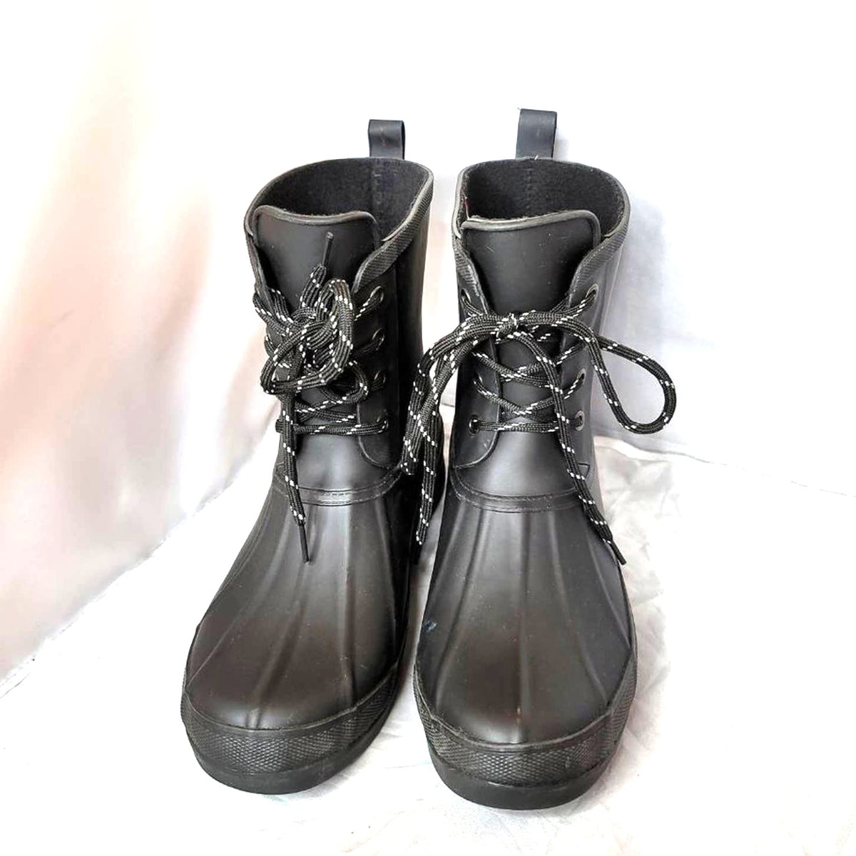 Chooka Premium Classic Rain Duck Boot Lace-Up Natural Rubber Black 9M  Raingear