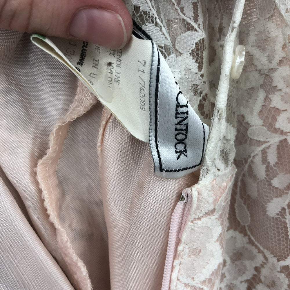 Vintage Scott McClintock Pink Jacquard Lace Drop Waist Bustle Dress 14 Prom Glam