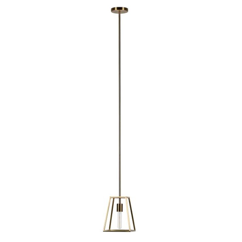 Rhom 8" Wide Open-Framed Pendant in Brass/No Shade Trapezoid