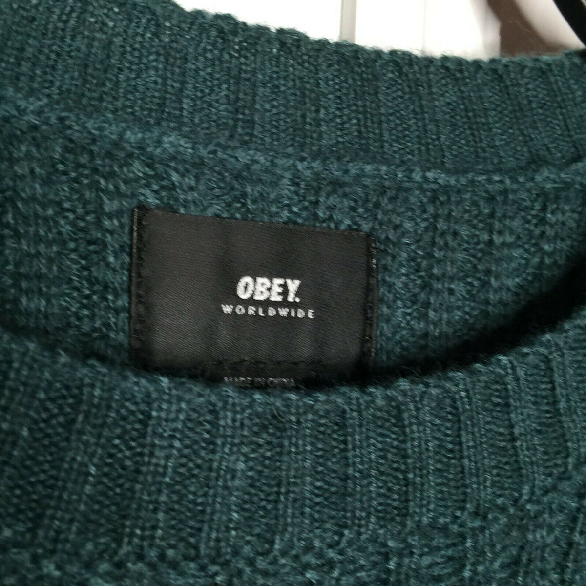 Obey Pullover Sweater Long Sleeves Crew Neck Knit Wool Green/ White Small NWT