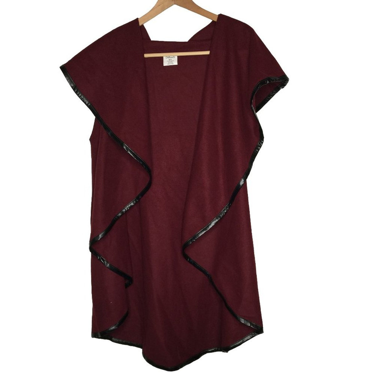 Dillard's Wool Blend Circle Cardigan Cover-up Kimono Duster Open Front Wine M/L