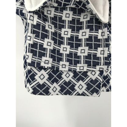 Vintage Blue White Geometric 2 Piece Pant Suit Set Top Pants 1960s 1970s LEISURE