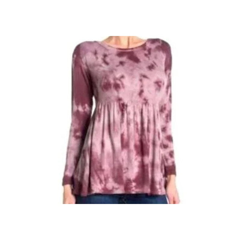 Baea Tie Dyed Flowy Soft Stretchy Peplum Babydoll Top Sz Large in Plum NWT