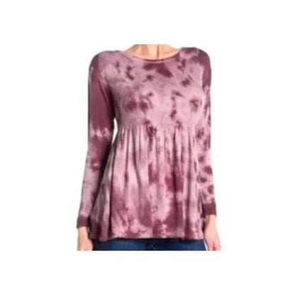 Baea Tie Dyed Flowy Soft Stretchy Peplum Babydoll Top Sz Large in Plum NWT