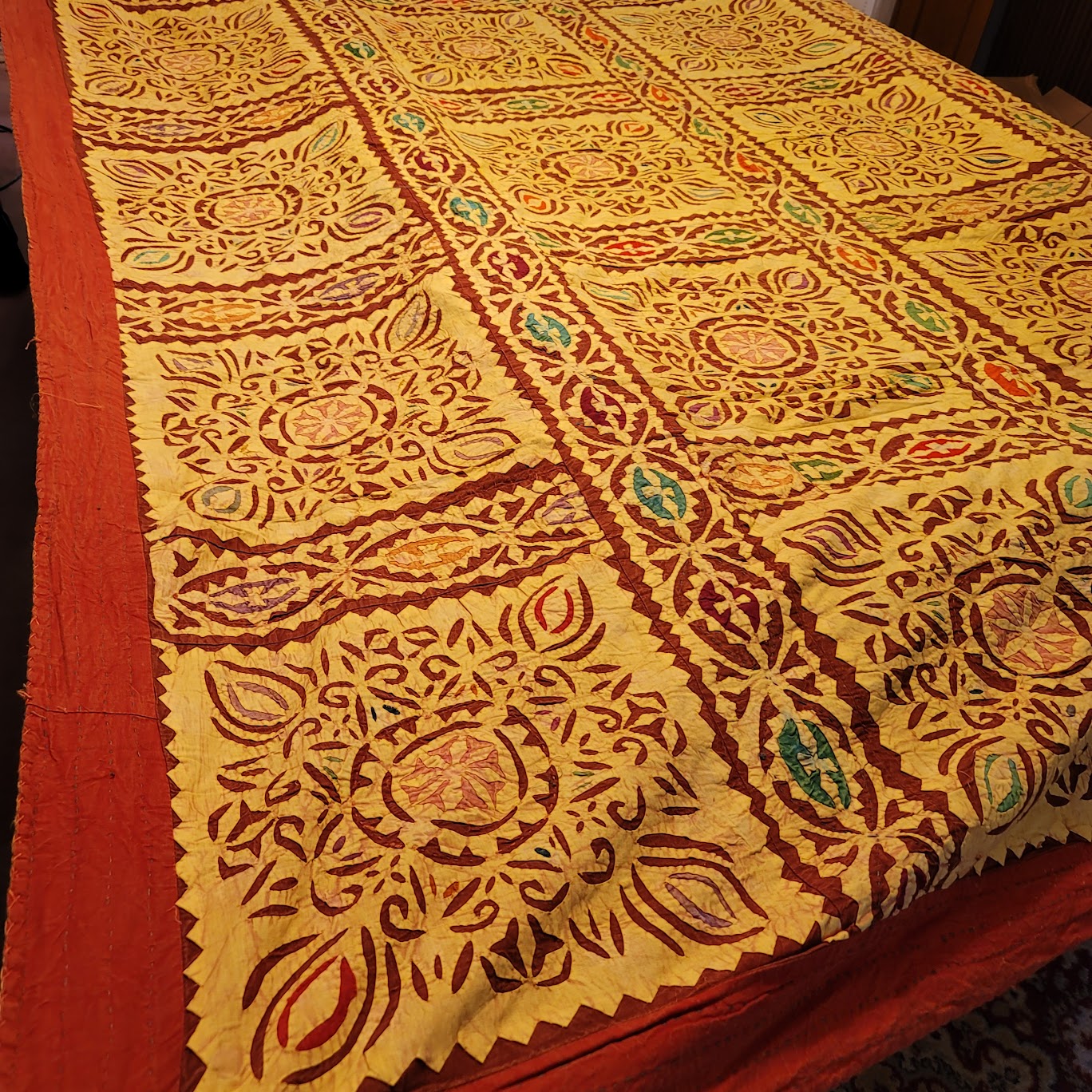 King/ Queen Coverlet Bedspread Boho Applique Vintage Blanket Coverlet Handmade