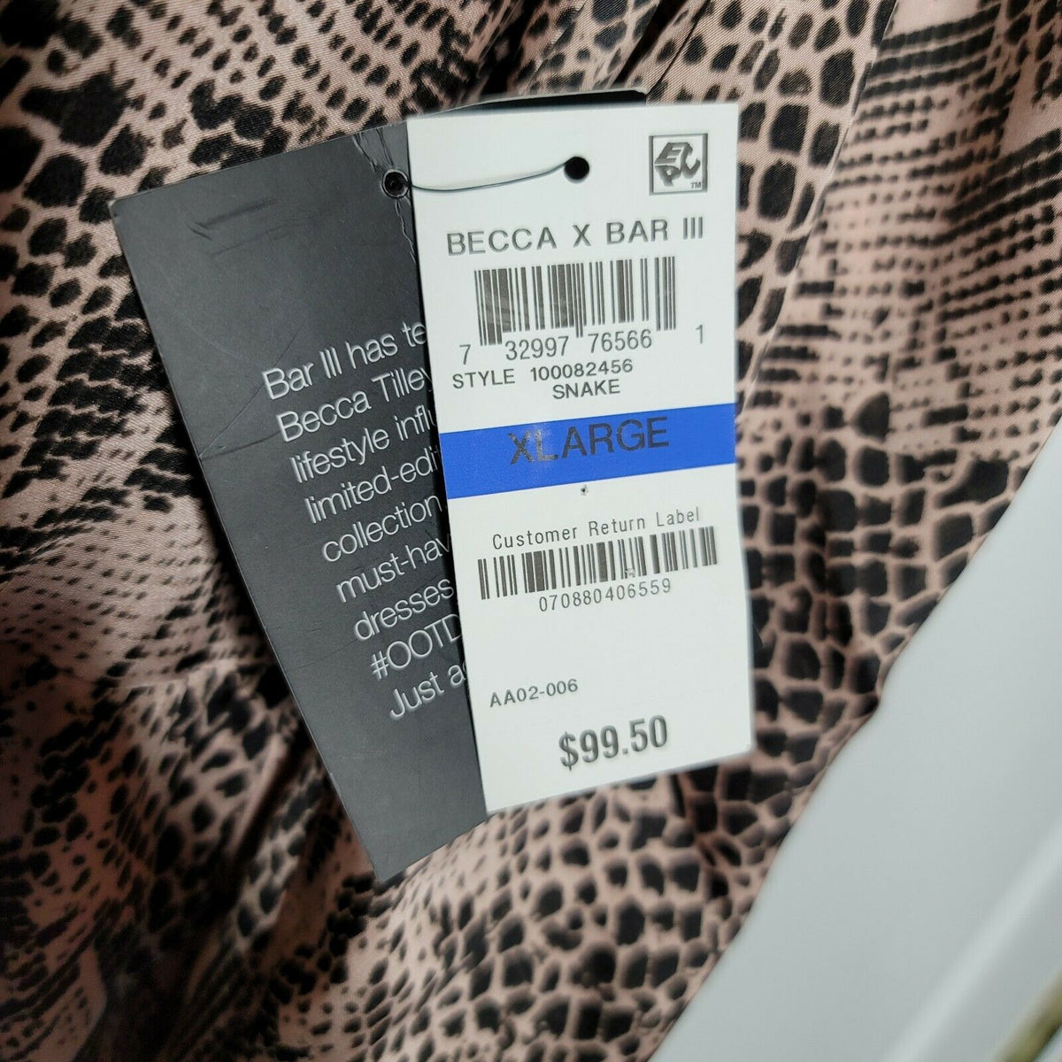 Bar iii Becca Tilley SnakePrint Twist Front Midi Dress Long Sleeve V-Neck XL NEW