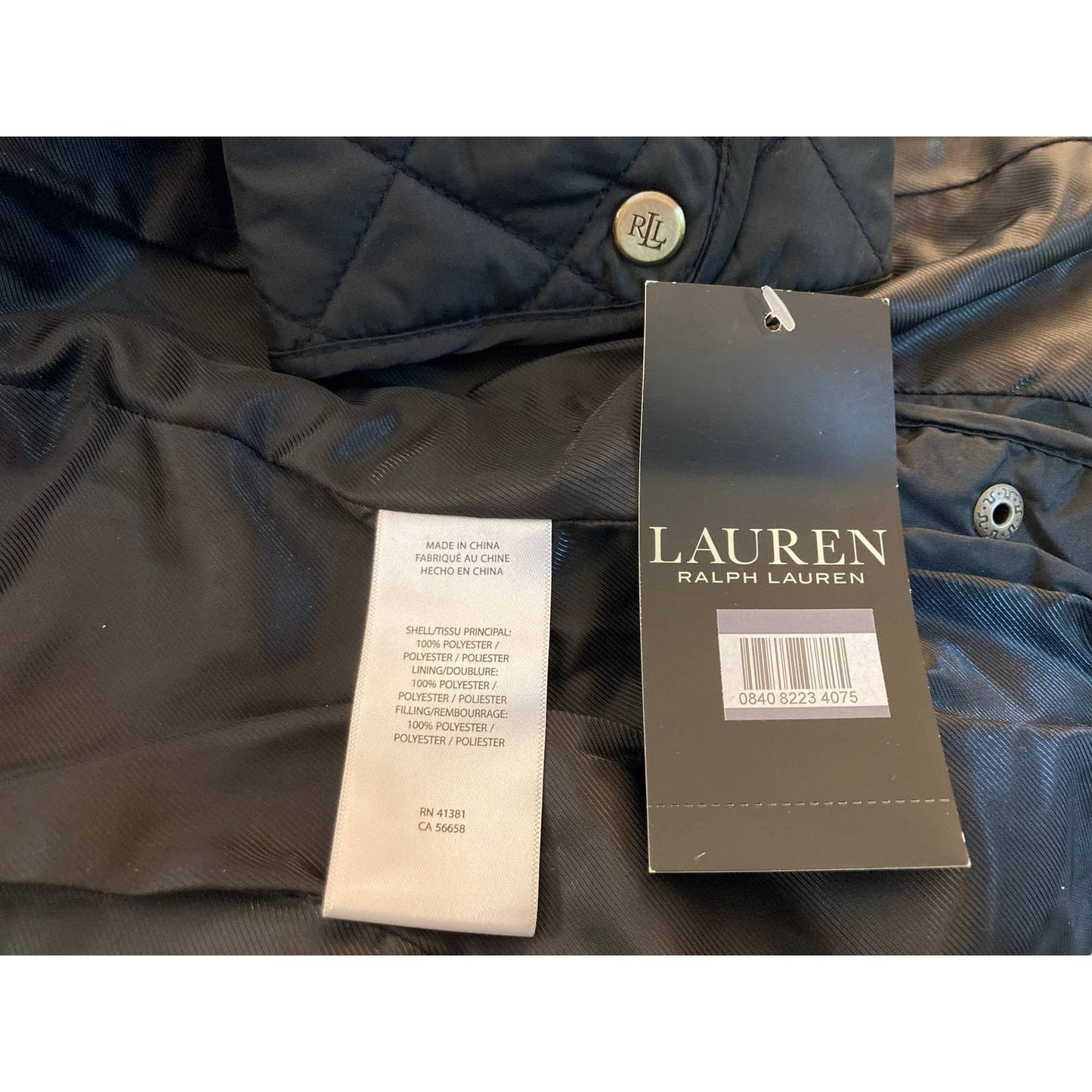 Ralph Lauren Snap Front Quilted Jacket Sz SP / Small Petite Black NWT
