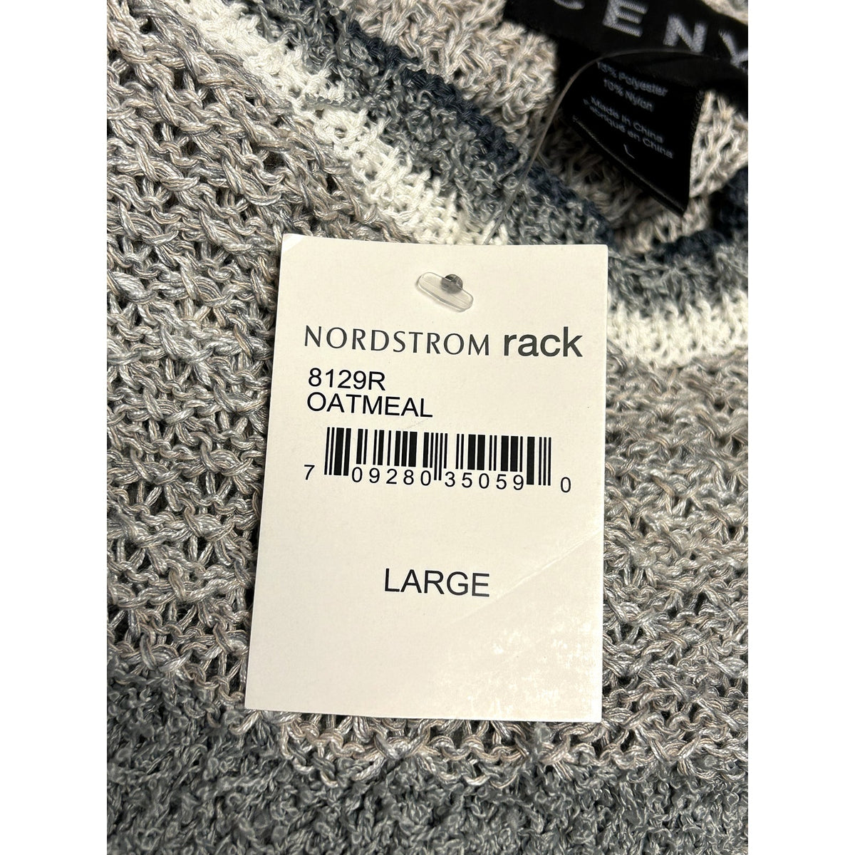CENY NWT Oatmeal Gray Stripe Open Knit Sweater Size Large