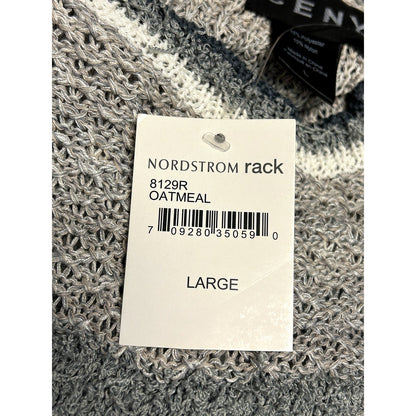 CENY NWT Oatmeal Gray Stripe Open Knit Sweater Size Large