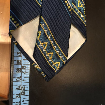 Remington Vintage Wide Tie Necktie Striped France Blue gold Mens Striped