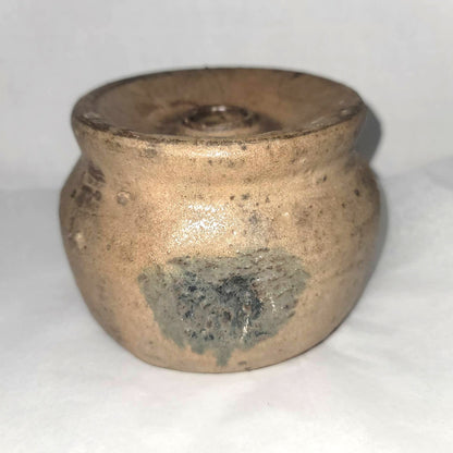 Earthenware candle holder brown blue hand thrown pottery ball bell shape UNIQUE