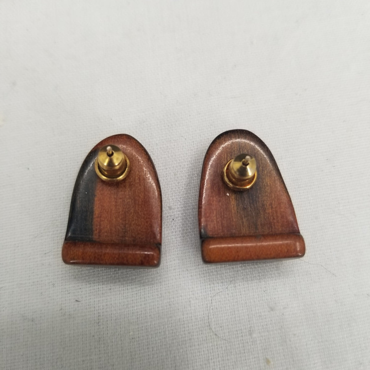 Vintage Wooden Brown Post Earrings Costume Jewelry Stained Finished MCM