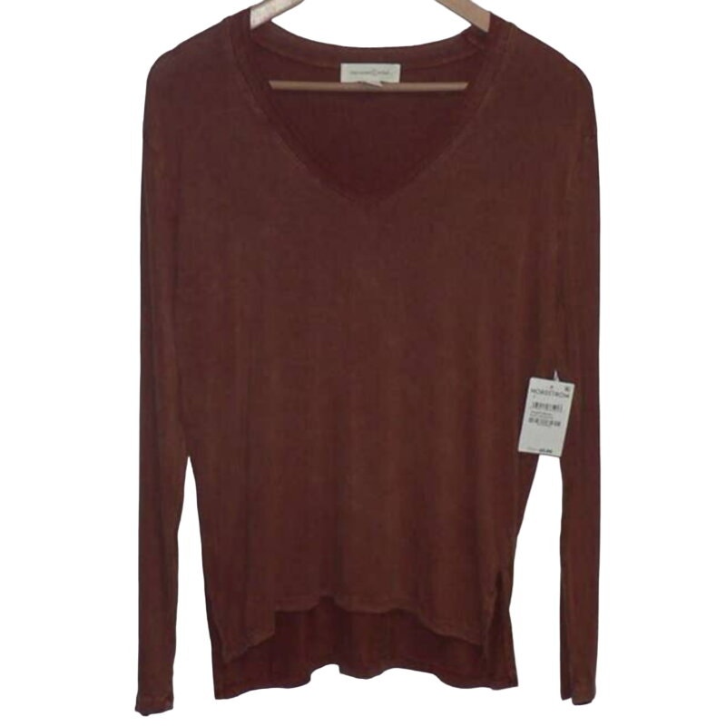 Treasure & Bond Mineral Wash V-Neck Long Sleeve Tee Top Sz Small Burgundy NWT