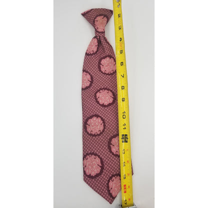 Vintage Mens Clip On Neck Tie Pink Red Patterned FUNKY WIDE GEOMETRIC