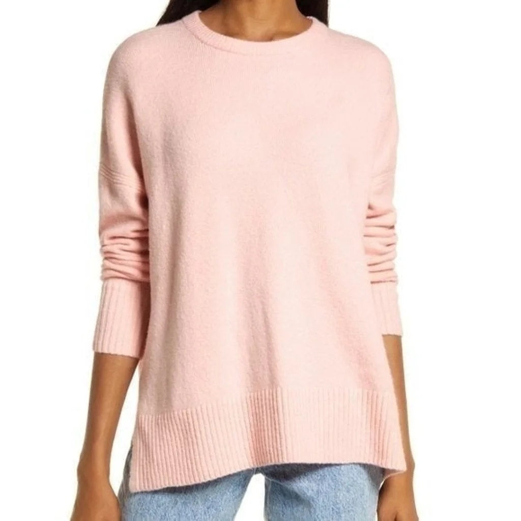 Treasure & Bond Cozy Crew Neck Sweater Ribbed Trim Sz XXS/2XS in Pink Silver NWT