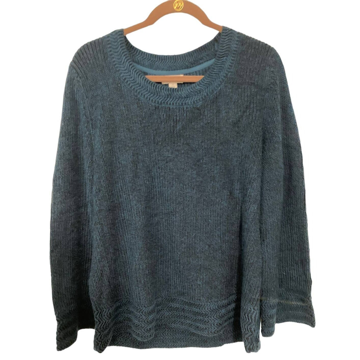 Style&co. Boxy Rib Knit Pullover Crew Sweater Top Size Large Dark Teal Blue NWT