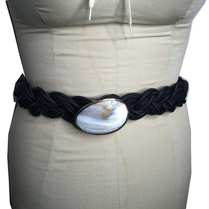 Vintage Black Rope Braided Belt Rope Knot Pearlescent shell Stone Small/Medium