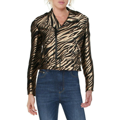 Anne Klein Moto Jacket Animal Print Long Sleeve Vicuna/Gold Black Combo 12