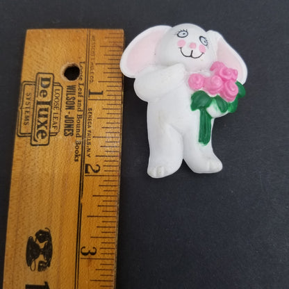 Vintage Easter Bunny with Bouquet White Pin Brooch Costume Jewelry