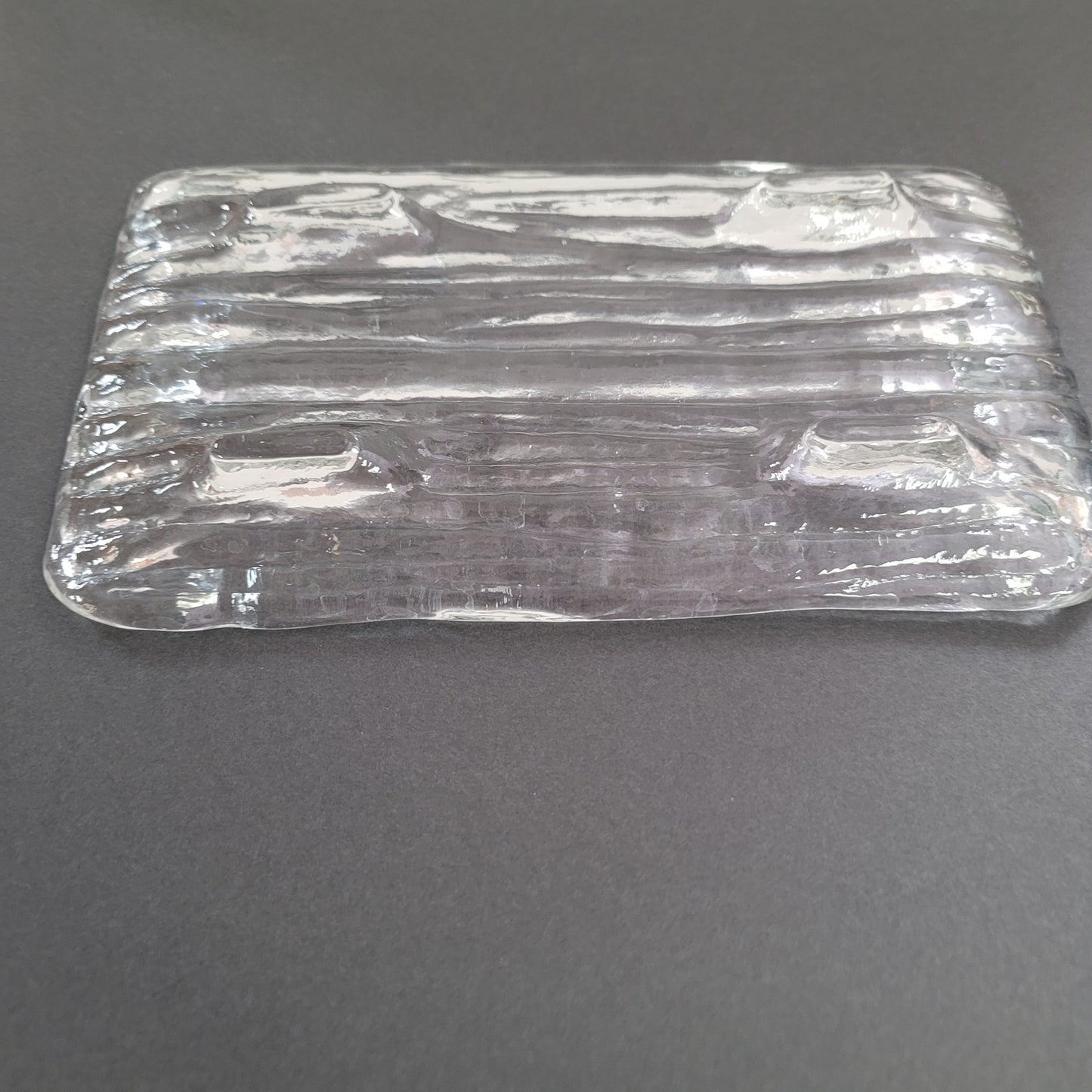 Ice Water Textured Foot Rectangle Scandinavian Glass Crystal Servving Tray Bark