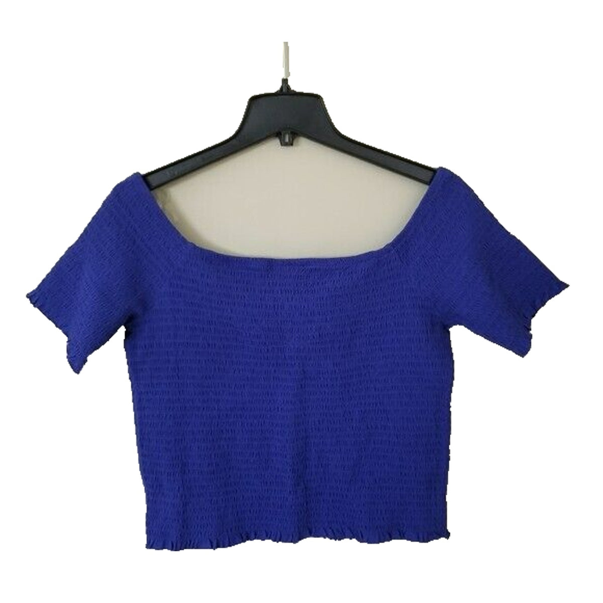 Abound Lettuce Edge Shirred Smocked Off-Shoulder Crop Top XL Violet Blue NWOT