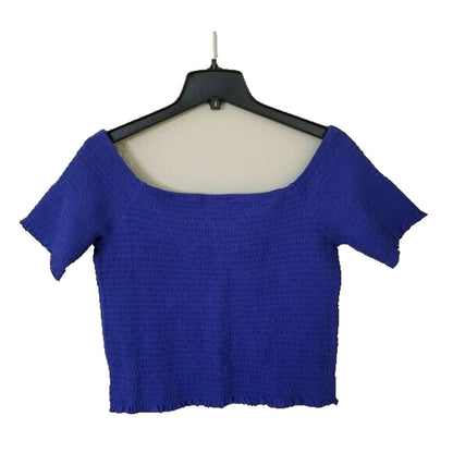 Abound Lettuce Edge Shirred Smocked Off-Shoulder Crop Top XL Violet Blue NWOT