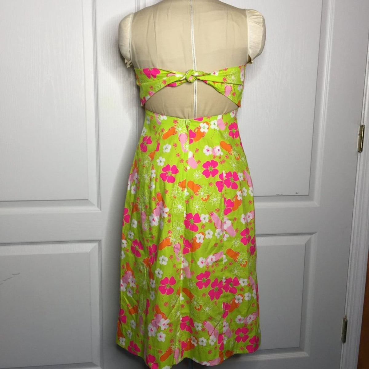 Lilly Pulitzer VTG Bandeau Strapless Dress Floral Green/White/Pink/Orange Size 4