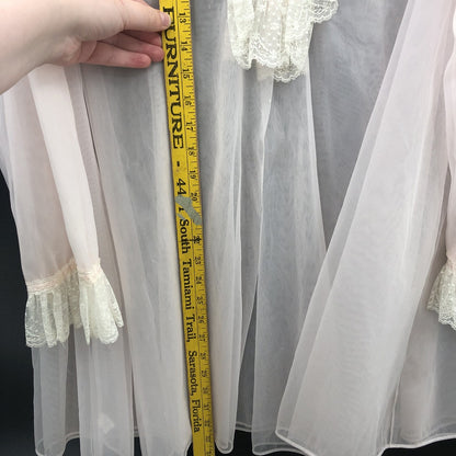 Vintage Pink Sheer Chiffon Ruffle Lace Nightgown Robe Romantic Loungewear