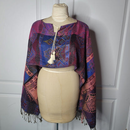 Boho hand-woven Poncho Bohemian Crop top Wrap Western Ethnic Clothing ONE SIZE