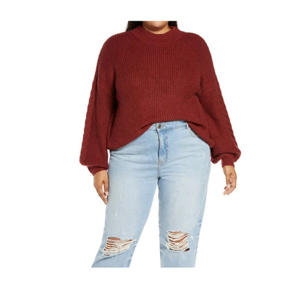 BP. NWT Cable Balloon Sleeve Raglan Sweater In Red Pomegranate 1X