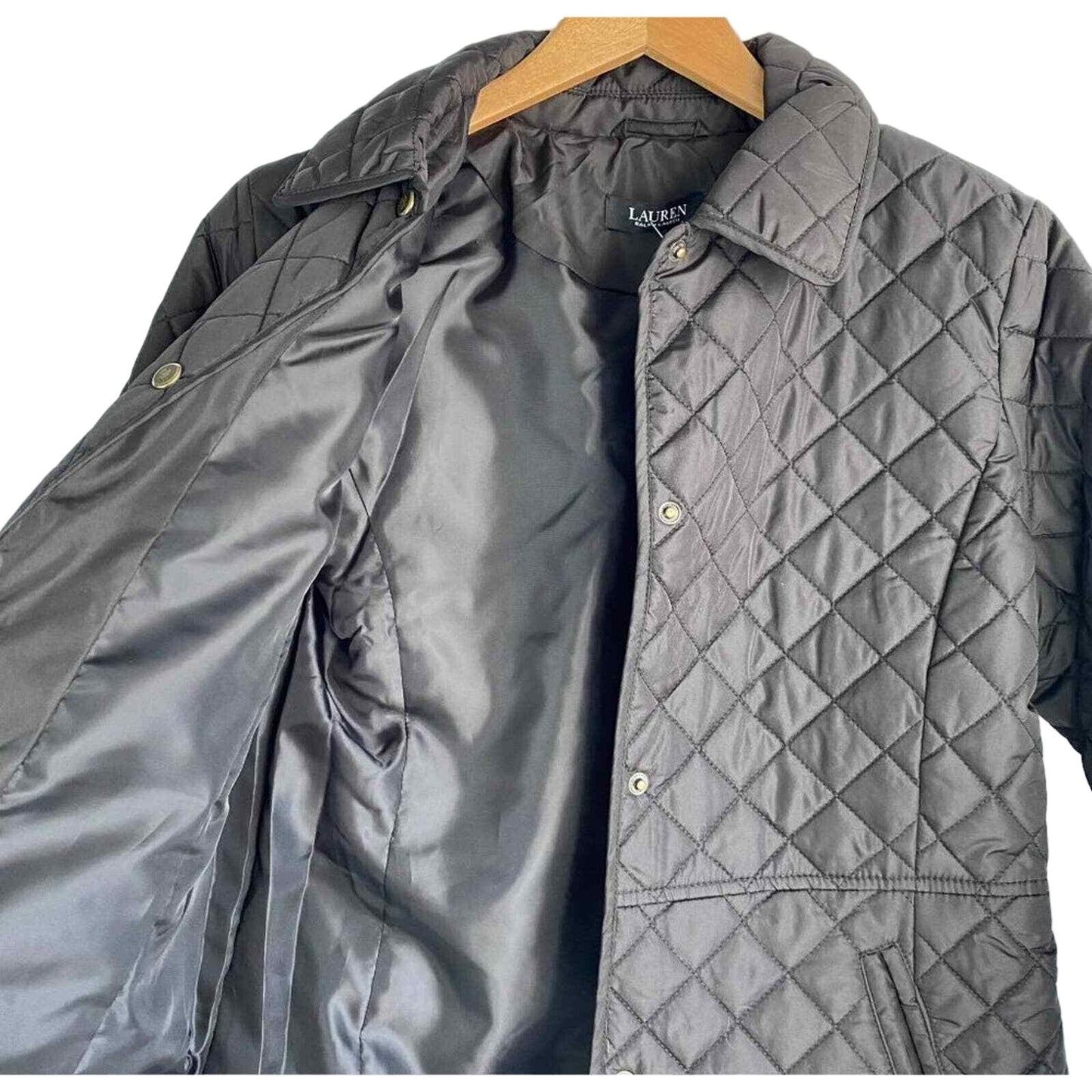 Ralph Lauren Snap Front Quilted Jacket Sz SP / Small Petite Black NWT