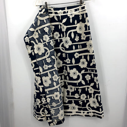Century Vintage Navy Blue and White Floral Wrap Around Skirt