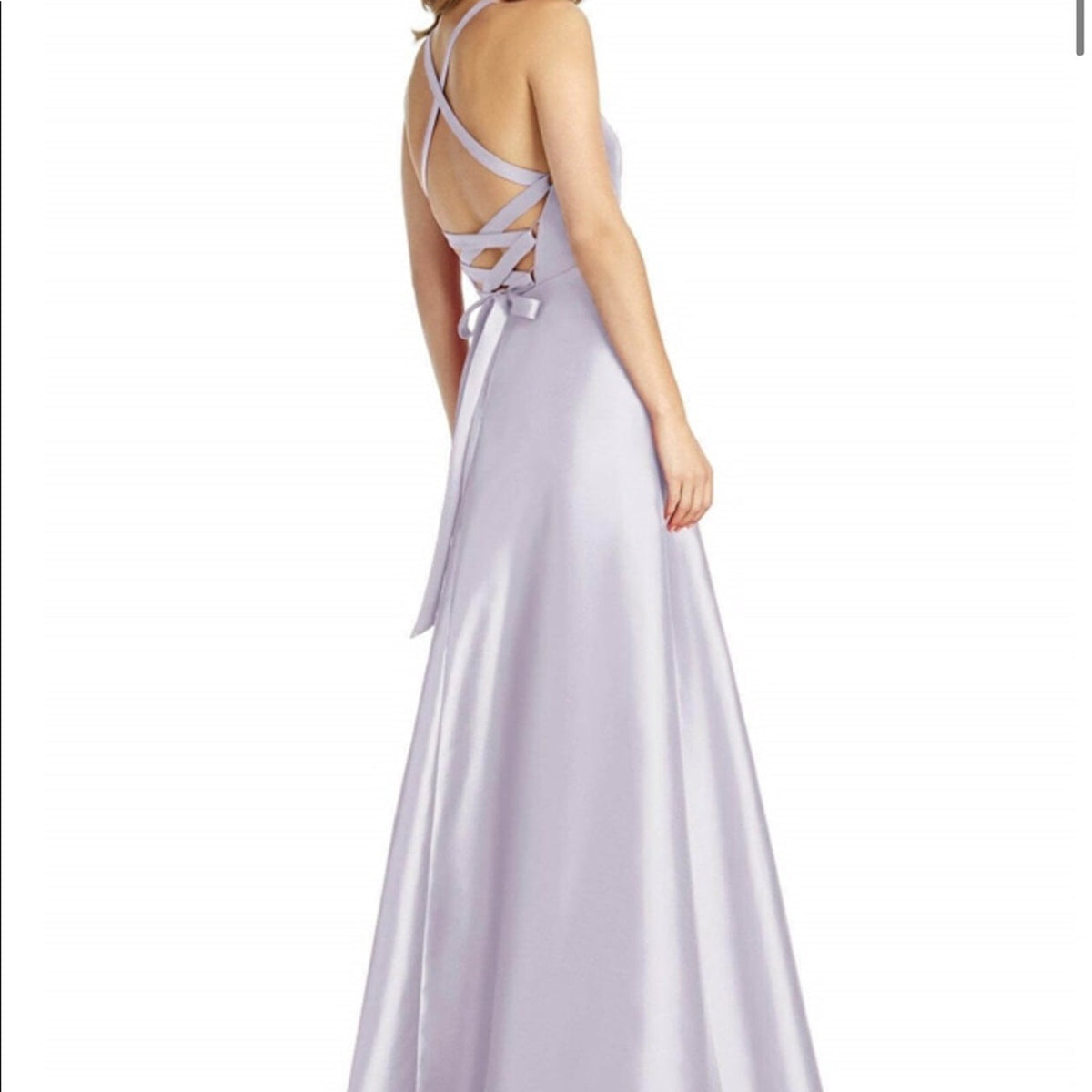 Alfred Sung Sateen Twill Lace Up Back Purple Gown Size 6