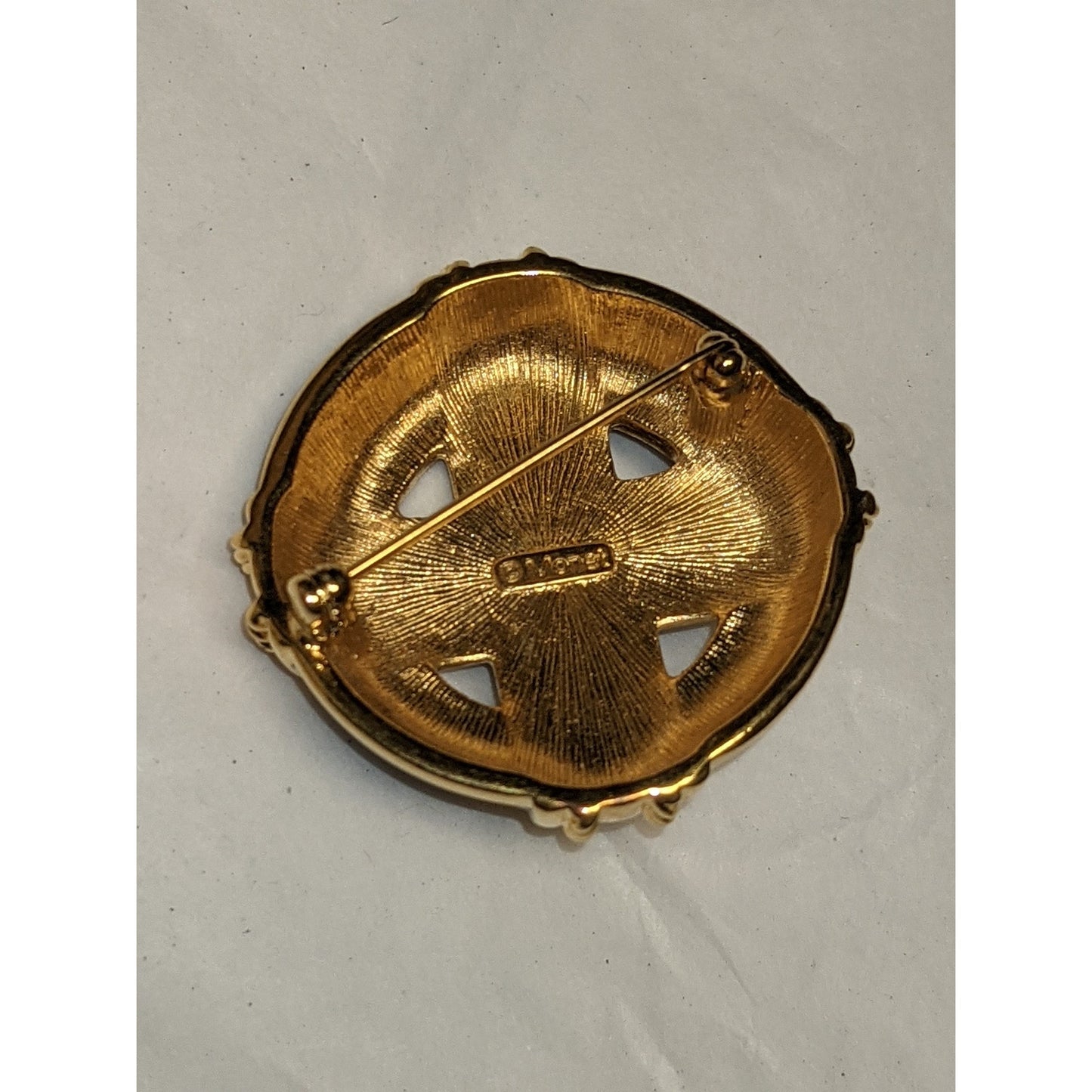 Monet Black and Golden Square Cross Circle Brooch Pin Vintage Jewelry Accessory