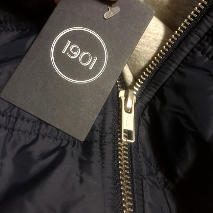 1901 Boy's Kid's Mixed Media Hooded Jacket In Navy Iris- Grey XXL (18/20) YOUTH