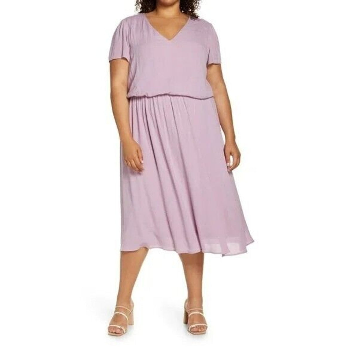 WAYF Blouson Pullover Lined Short Sleeve Flowy Midi Dress Size 1X Lavender NWT