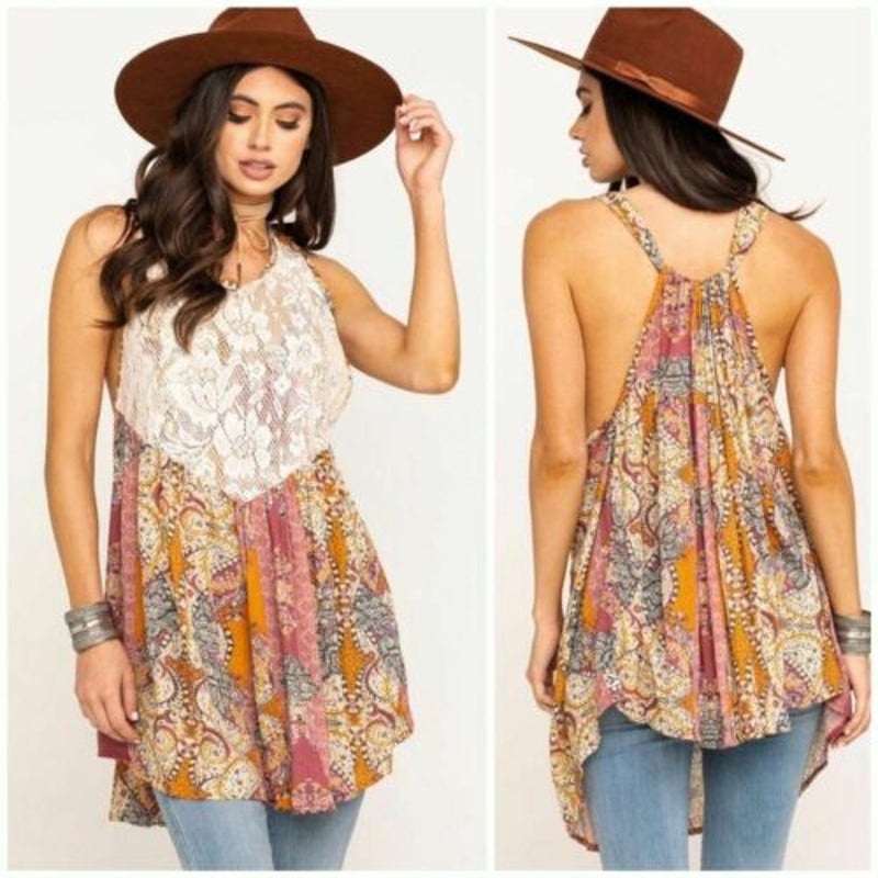 Free People Count Me In Trapeze Tunic Floral Combo Womens Extra Small NWT $88