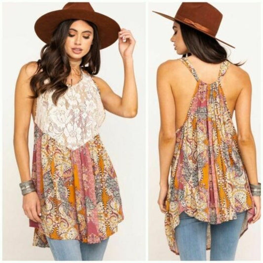 Free People Count Me In Trapeze Tunic Floral Combo Womens Extra Small NWT $88