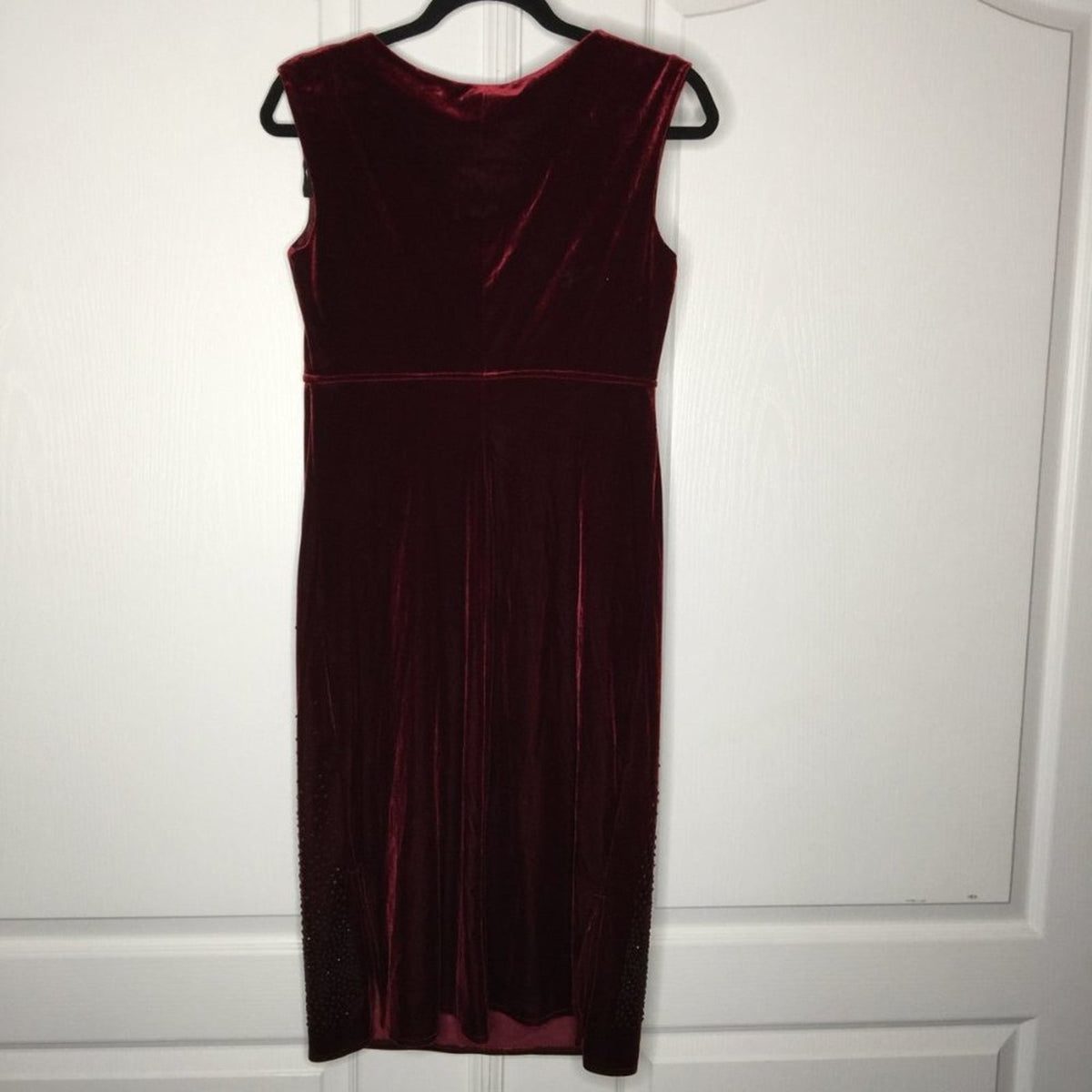 Rabbit Rabbit Beaded Front Dress Sleeveless Scoop Neck Faux Velvet Burgundy 8 M