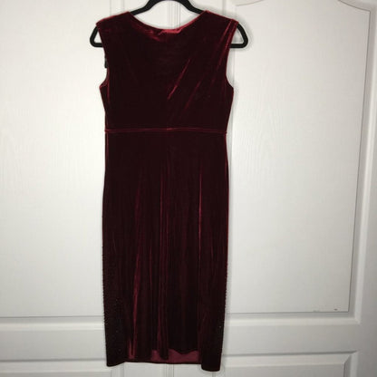 Rabbit Rabbit Beaded Front Dress Sleeveless Scoop Neck Faux Velvet Burgundy 8 M