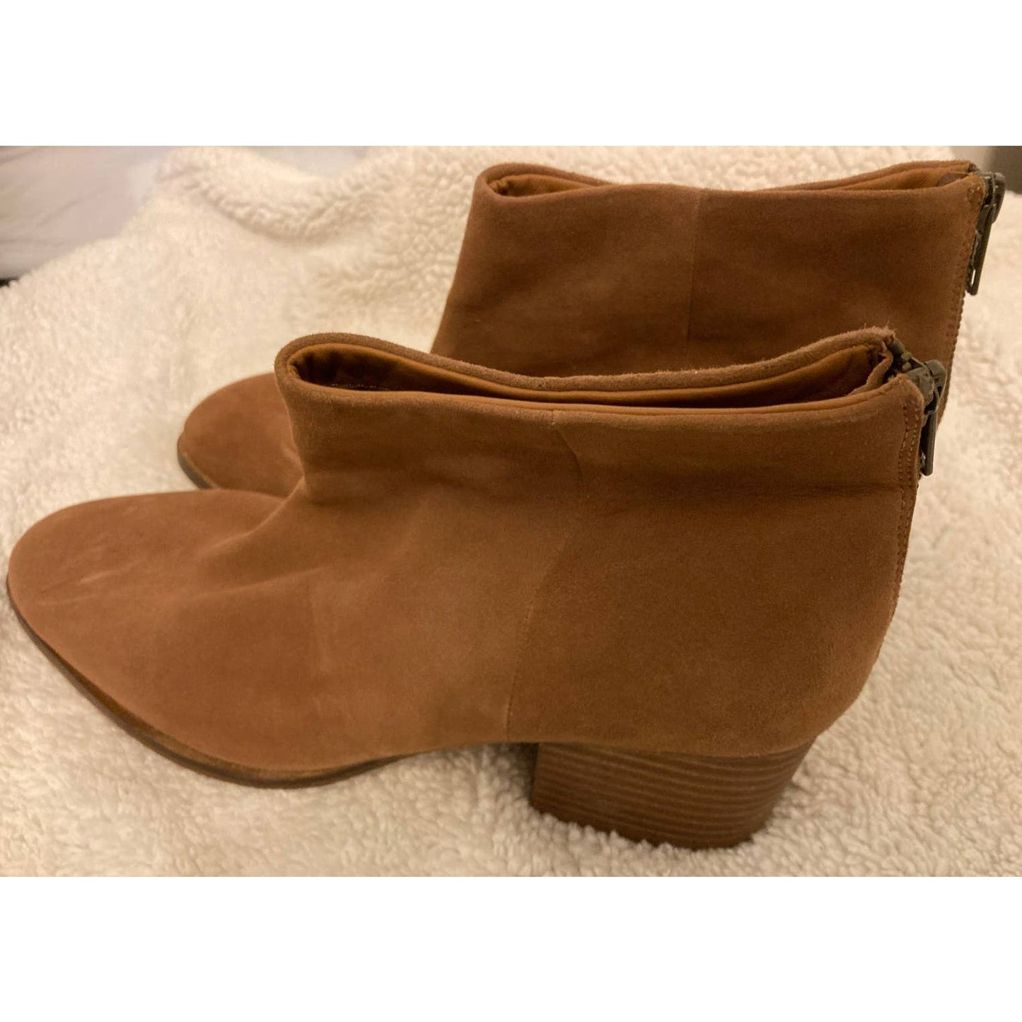 Seychelles Floodplain Suede Chunky Heel Back Zip Ankle Boots Sz 10M Cognac NWT