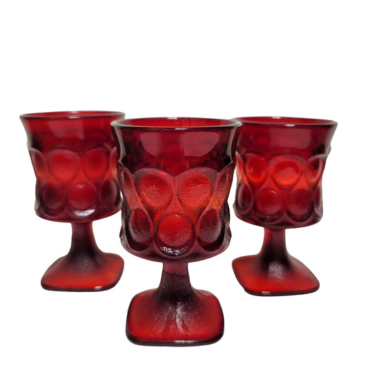 Noritake SET 3 Red Spotlight stemware footed dimple wine sherry glasses 4.3/4"