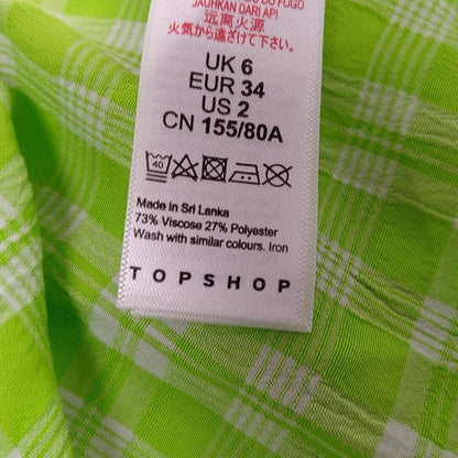 Topshop Ruched Bow Front Scoop Neck Puff Sleeve Romper US Size 2 Lime Plaid NWT