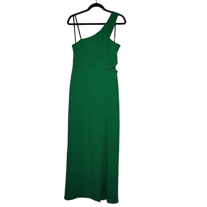 Xscape Emerald Green One Shoulder Gown Open Waist Size 12 US formal evening
