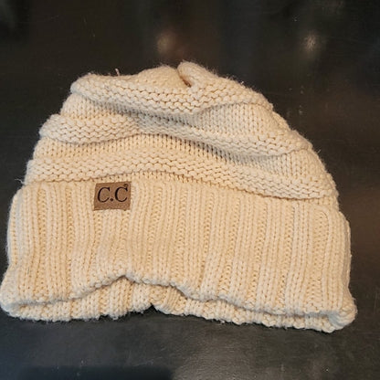 C.C knit toboggan beanie cap Cream Knit Head Warmer winter Crochet