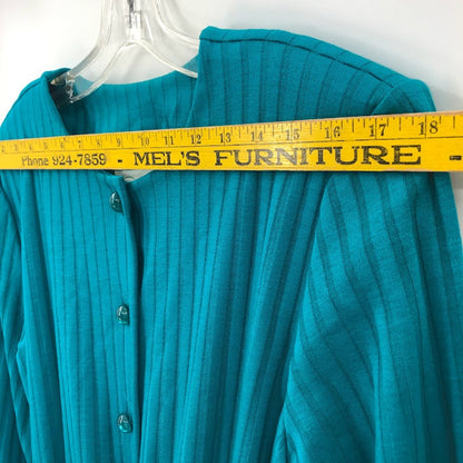Willow Ridge VINTAGE Belted Button Up Wide Ribbed Teal Dress Size 12