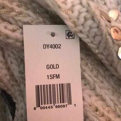 DKNY NEW Chunky Knit Scarf White and Gold Metallic Gold flat studs Crochet Yarn