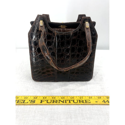 Nicholas Reich Brown Alligator Leather Purse Accordion Pocket Book Hand Bag