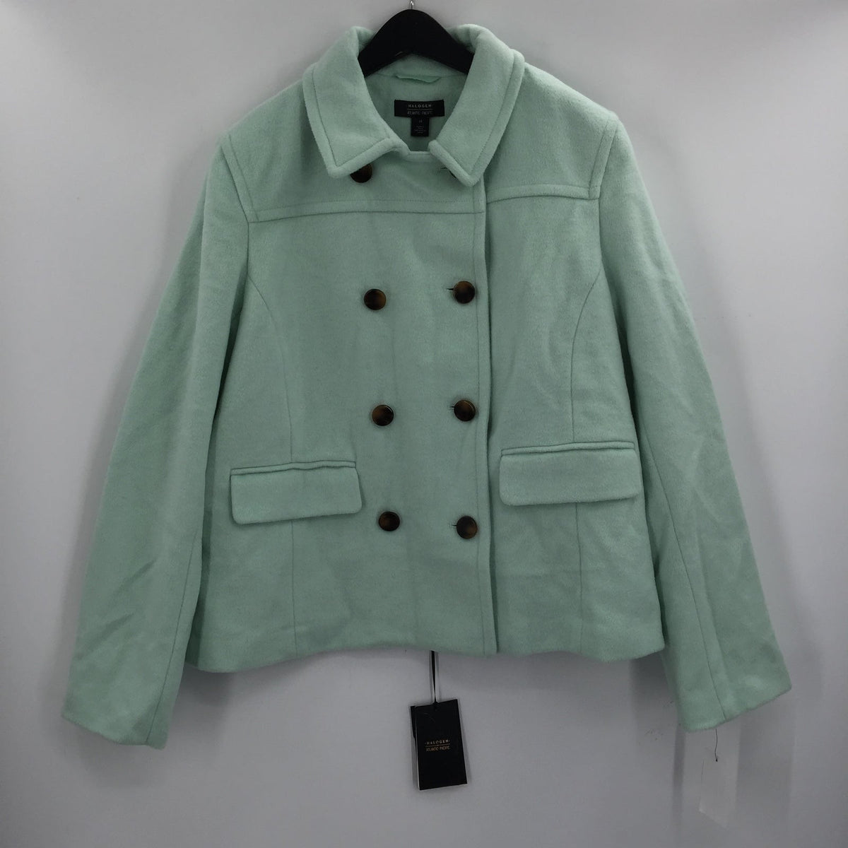 Halogen Atlantic-Pacific Double Breasted Wool Coat Jacket Solid Green SZ X-Large