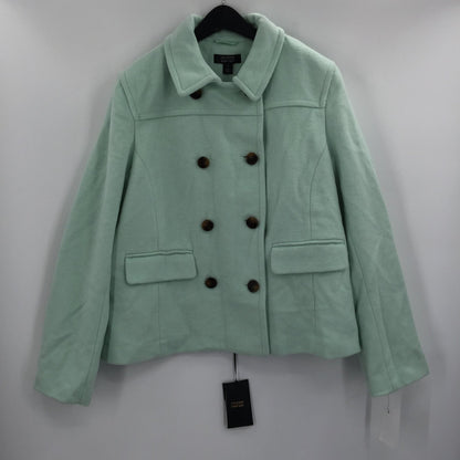 Halogen Atlantic-Pacific Double Breasted Wool Coat Jacket Solid Green SZ X-Large